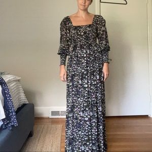 GANNI size 34 NWT floral shirrred dress